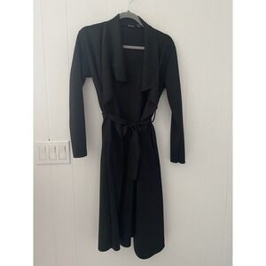 Boohoo Black Belted Waterfall Duster Coat in Stretchy Crepe Fabric Size S/M‎